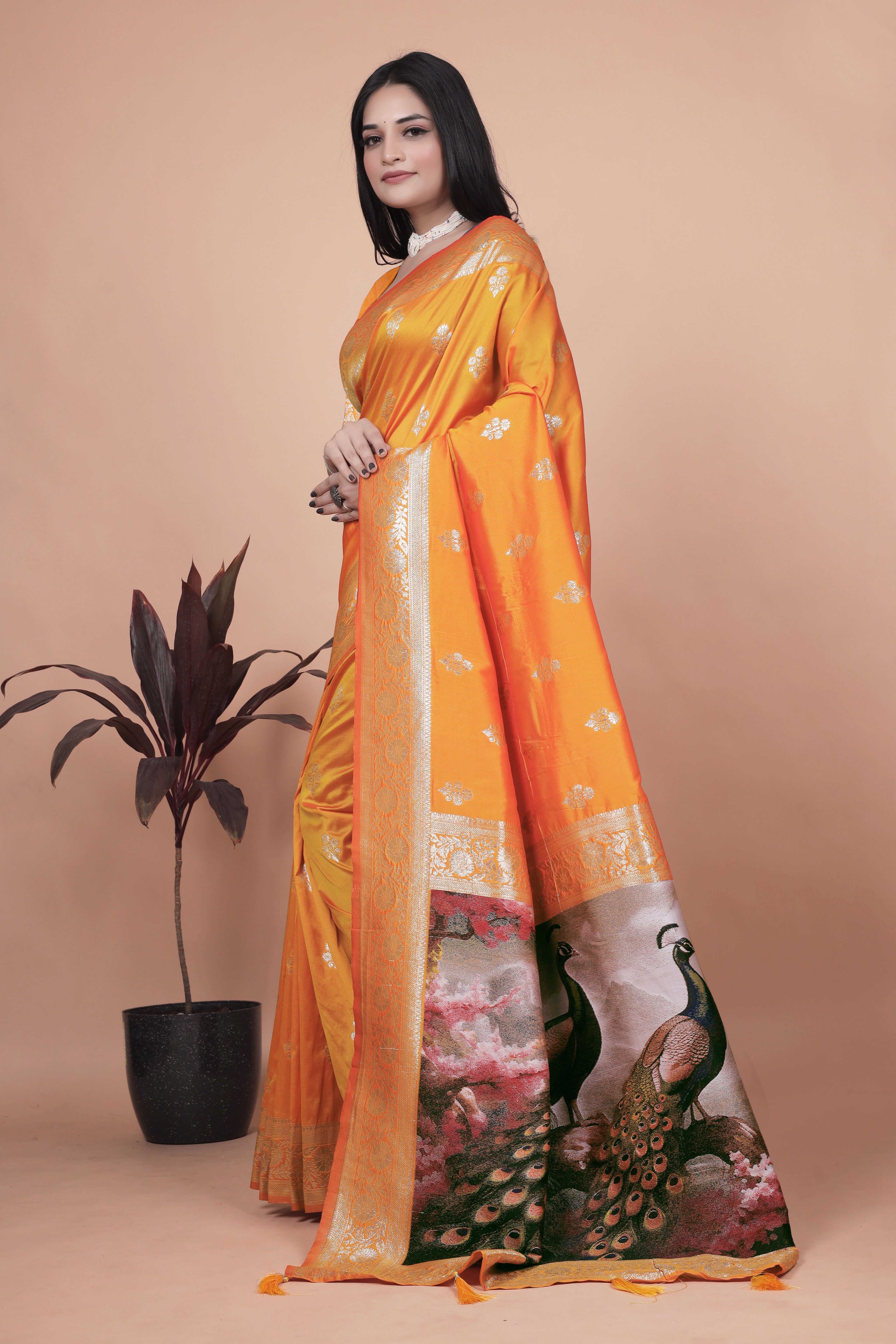 Royal Purple Banarasi Silk Saree with Peacock Pallu Design
